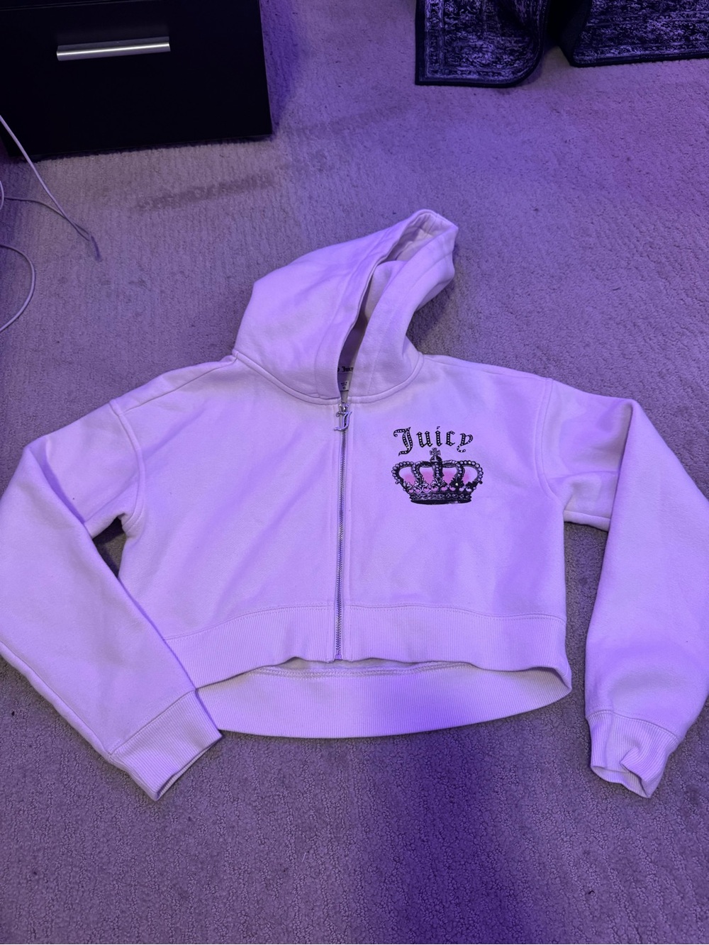 Juicy Couture White Cropped Zip Hoodie with Crown Detail